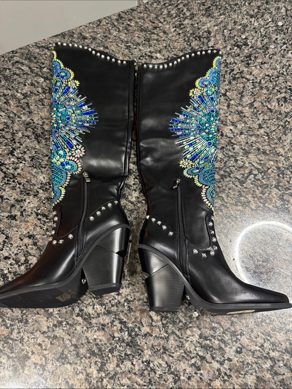 Azalea Wang Over-the-Knee Boots Blue Peacock design and Stud Details NEW 6 - Picture 4 of 17